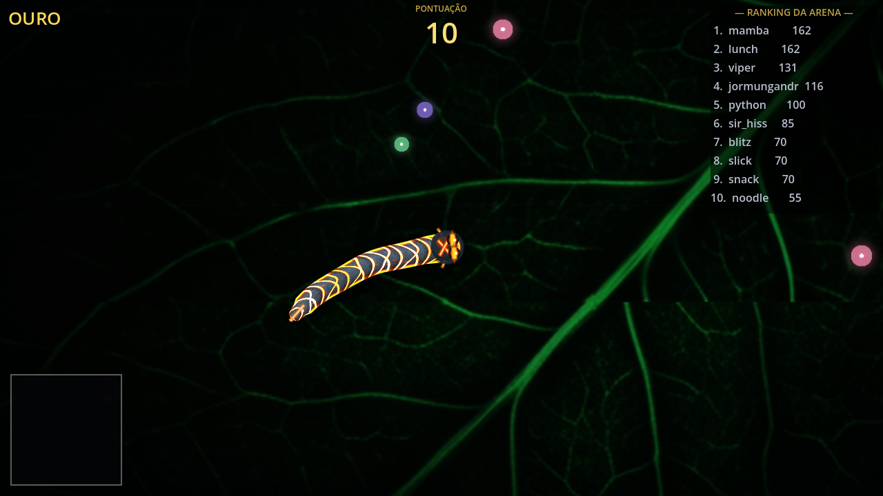Magma Viper steering through luminous food in the BWORM arena